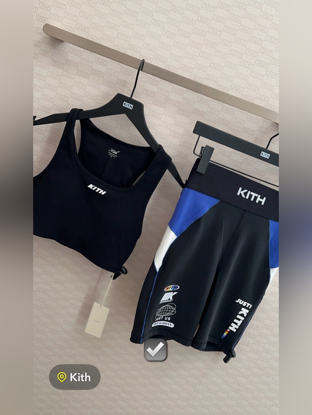 KITH Performance Matching Set Women’s Bike Shorts + Zip Crop Top Black & Blue (S